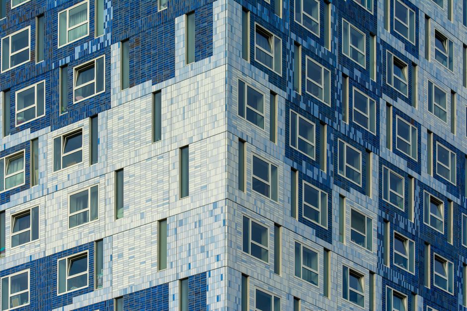 Close-up of a vibrant building facade in Utrecht showcasing modern architecture.